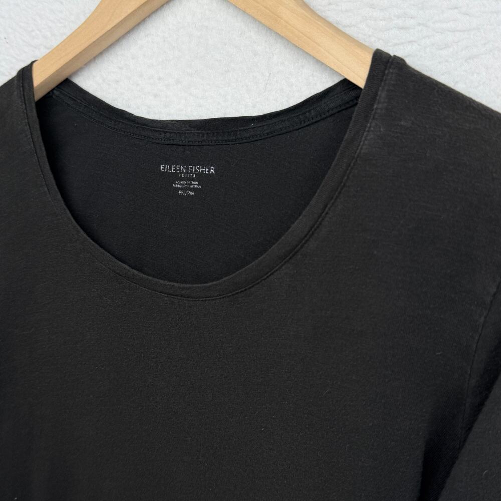 EILEEN FISHER Top PM Slub Organic Cotton Jersey Scoop Neck Long Sleeve Black - Picture 6 of 12